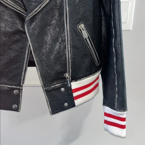 Anine Bing Quinlan Moto Biked Jacket with Varsity Cuffs and Hem - Picture 4 of 12